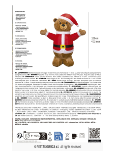 Ourson gonflable de Noël marron en costume rouge et blanc 2