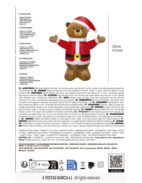 Ours de Noël gonflable lumineux 120 cm