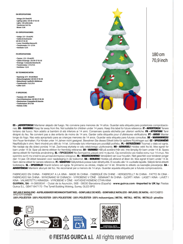 instructions Sapin de Noël gonflable lumineux 180 cm avec cadeaux