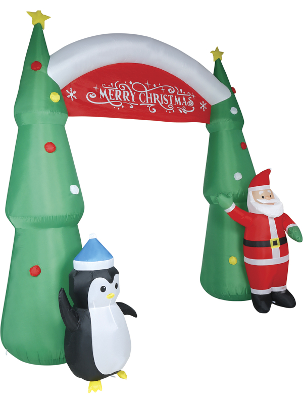 Arche de Noël gonflable lumineuse 300 cm avec Père Noël et pingouin