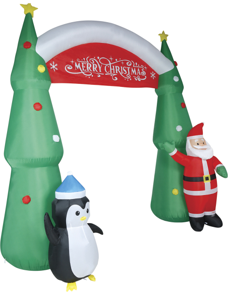 Arche de Noël gonflable lumineuse 300 cm avec Père Noël et pingouin