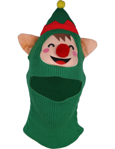 Cagoule elfe de Noël verte avec oreilles en tissu et pompon jaune 2