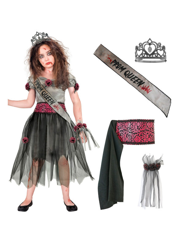 Robe grise et noire de reine de promo zombie fille