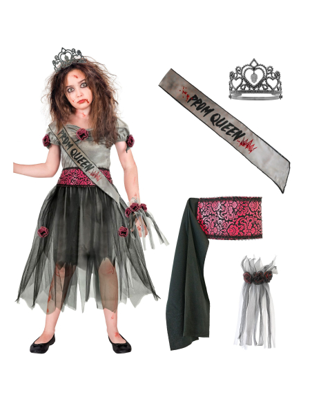 Robe grise et noire de reine de promo zombie fille
