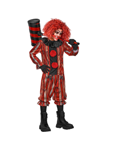 Déguisement clown maléfique garçon rayé rouge et noir avec gorget noire 2