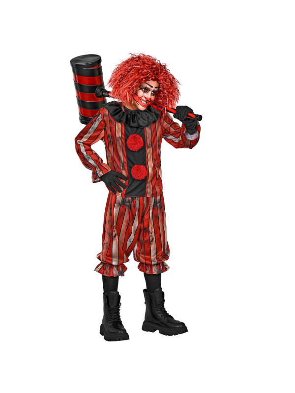 Déguisement clown maléfique garçon rouge et noir en polyester