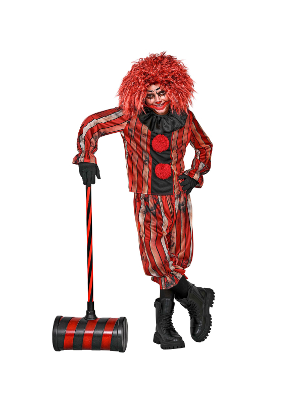 Déguisement clown maléfique garçon rouge et noir en polyester