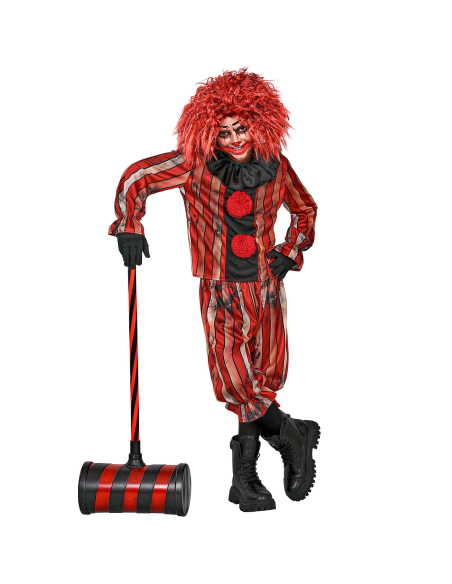 Déguisement clown maléfique garçon rouge et noir en polyester