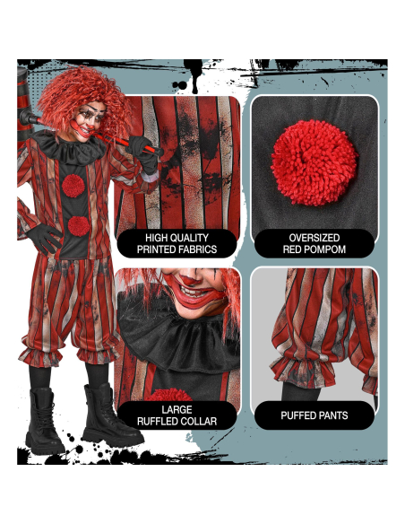 Déguisement clown maléfique garçon rouge et noir en polyester