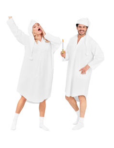 Déguisement chemise de nuit blanche adulte avec bonnet à pompon