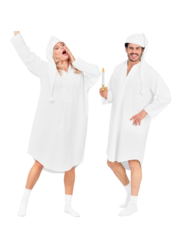 Déguisement chemise de nuit blanche adulte avec bonnet à pompon