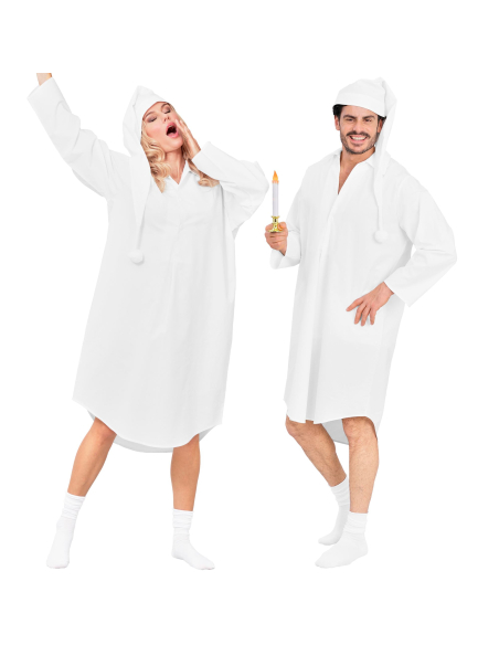 Déguisement chemise de nuit blanche adulte avec bonnet à pompon