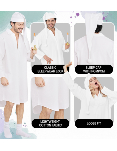 Déguisement chemise de nuit blanche adulte avec bonnet à pompon 2