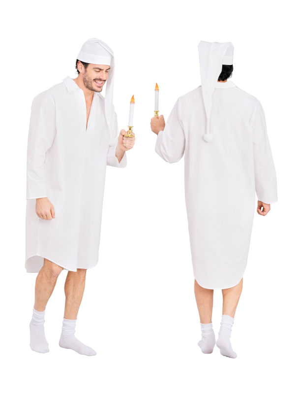 Déguisement chemise de nuit et bonnet blancs en coton adulte mixte