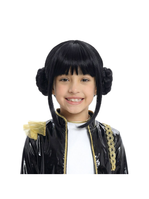 Perruque K-pop enfant noire à double chignon et frange