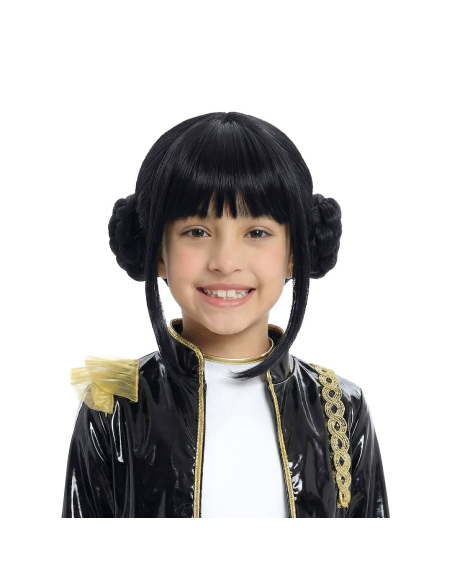 Perruque K-pop enfant noire à double chignon et frange