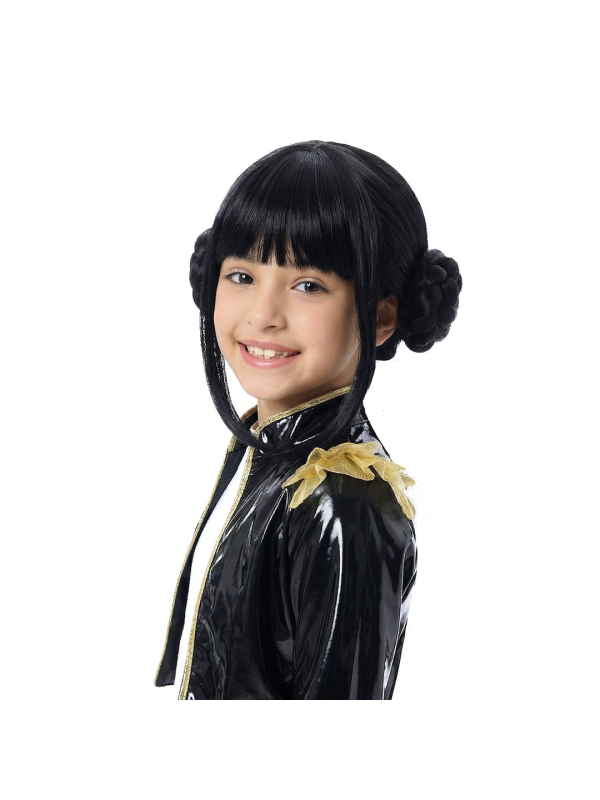 Perruque K-pop enfant noire à double chignon et frange