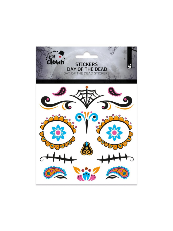Stickers visage Día de los Muertos avec strass et paillettes – modèle aléatoire