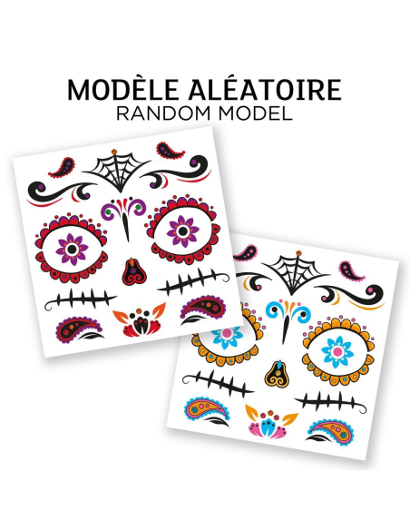 Stickers visage Día de los Muertos avec strass et paillettes – modèle aléatoire
