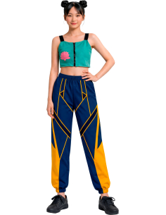 Déguisement K-pop Lotus Lite femme bleu et turquoise vue de face