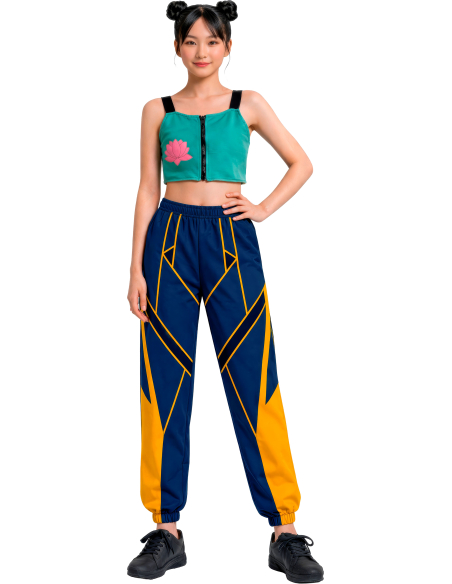 Déguisement K-pop Lotus Lite femme bleu et turquoise vue de face