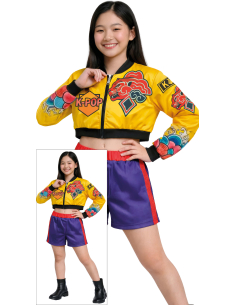 Déguisement K-pop Nova Lite fille veste jaune et short violet 2