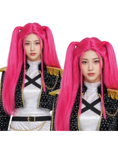 Perruque K-pop rose fuchsia à longues couettes – Pink Charm