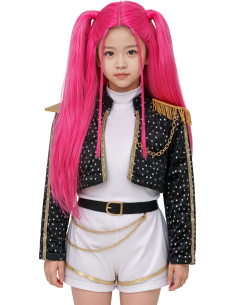 Perruque K-pop enfant rose à longues couettes – Pink Charm 2