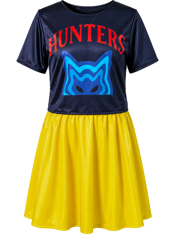 Déguisement K-pop Hunter Lite fille T-shirt bleu et jupe jaune Guirca face