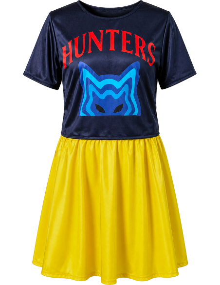 Déguisement K-pop Hunter Lite fille T-shirt bleu et jupe jaune Guirca face