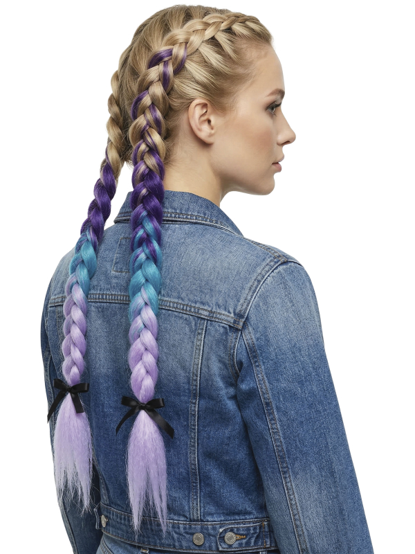 Mèche cheveux dégradée K-pop lilas, bleu et rose 67 cm