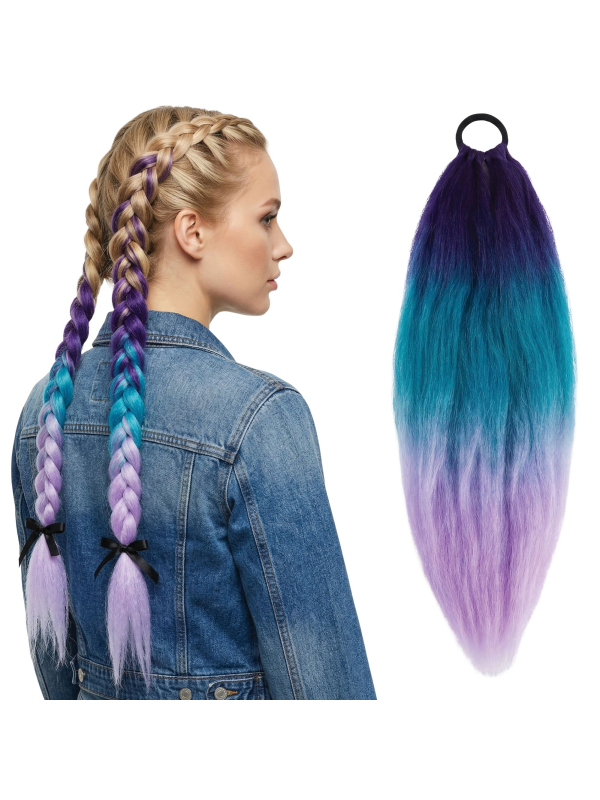 Mèche cheveux dégradée K-pop lilas, bleu et rose 67 cm