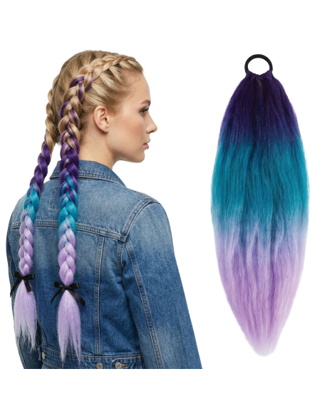 Mèche cheveux dégradée K-pop lilas, bleu et rose 67 cm