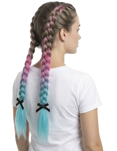 Mèche cheveux dégradée K-pop fuchsia et turquoise 67 cm 2