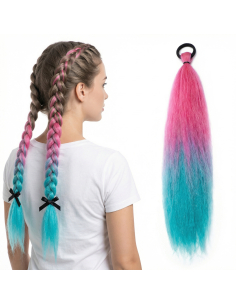 Mèche cheveux dégradée K-pop fuchsia et turquoise 67 cm