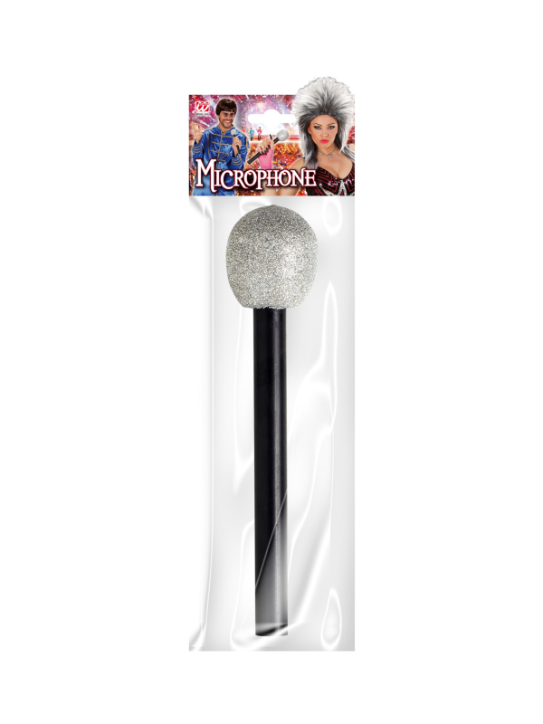 Micro factice pailleté 26 cm pour déguisement chanteuse, disco et K-pop