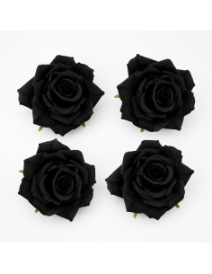 Lot de 4 têtes de roses noires 9,5 cm – Décoration Halloween gothique