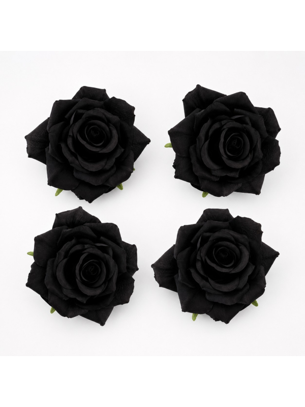 Lot de 4 têtes de roses noires 9,5 cm – Décoration Halloween gothique