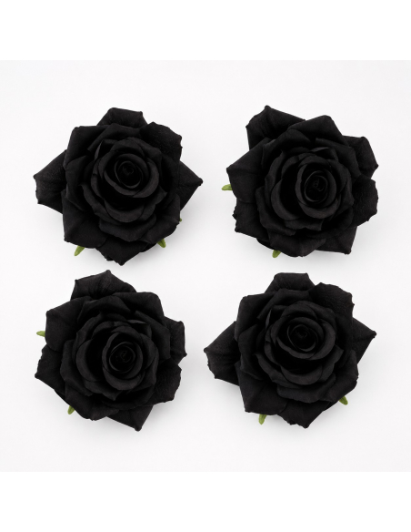 Lot de 4 têtes de roses noires 9,5 cm – Décoration Halloween gothique