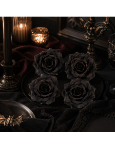 Lot de 4 têtes de roses noires 9,5 cm – Décoration Halloween gothique 2