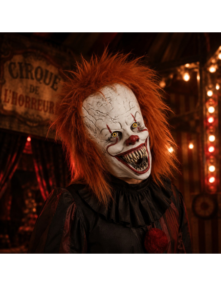 Masque clown effrayant en latex avec cheveux roux – Halloween