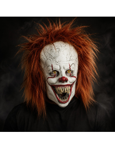 Masque clown effrayant en latex avec cheveux roux – Halloween 2