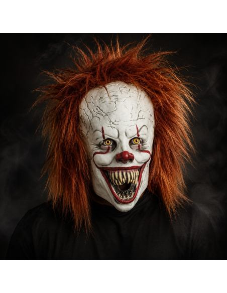 Masque clown effrayant en latex avec cheveux roux – Halloween