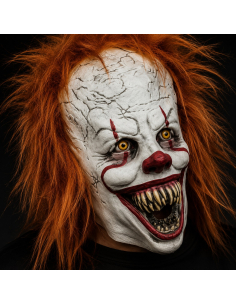 Masque clown effrayant en latex avec cheveux roux – Halloween