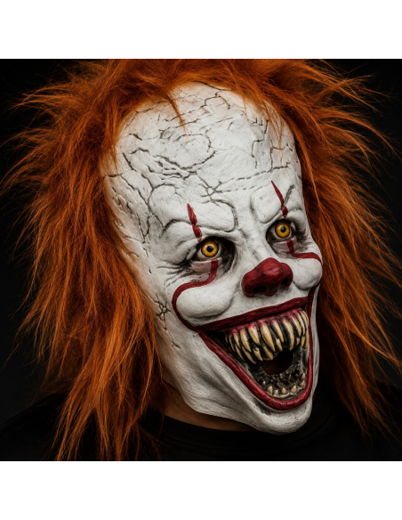 Masque clown effrayant en latex avec cheveux roux – Halloween