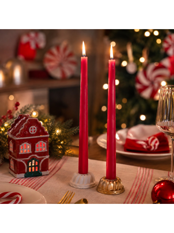 2 bougies chandelles rouges 30 cm – Noël