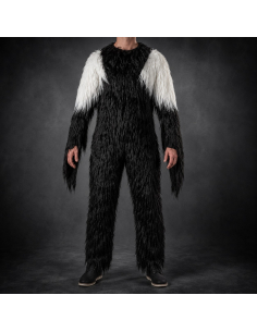 Combinaison Krampus adulte noire et blanche aspect fourrure 2
