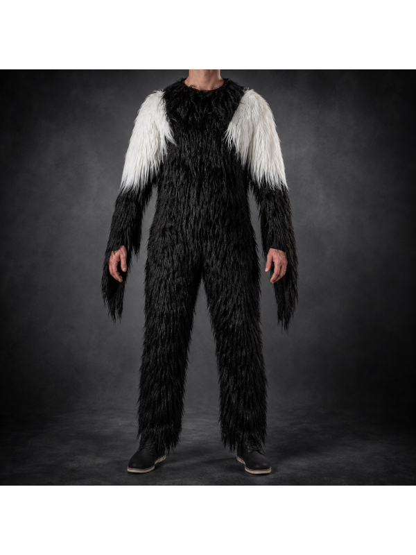 Combinaison Krampus adulte noire et blanche aspect fourrure