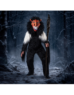 Combinaison Krampus adulte noire et blanche aspect fourrure