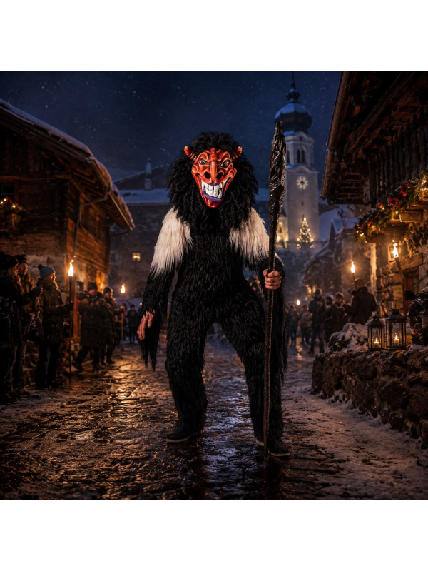 Combinaison Krampus adulte noire et blanche aspect fourrure